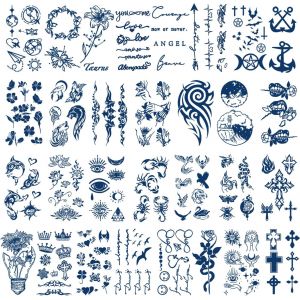 30 Feuilles De Tatouages &iquest;&iquest;Semi-Permanents Pour Femmes Filles Enfants R&eacute;alistes Tatouages &iquest;&iquest;Temporaires Imperm&eacute;ables Bleu Fonc&eacute; Faux Tatouages, Dur&eacute;e 1-2 Semaines Autocollants De Tatouage (Crown) - Neuf