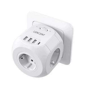 Lencent-Prolongateur De Prise Murale Avec 3 Prises Ac,3 Ports Usb,1 Type C,7 En 1,Prise Ue,Chargeur,Interrupteur Marche/Arrêt Pour La Maison.4Ac 3U1C.Ue Plug - Neuf