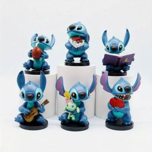 Lot De 6 Figurines Disney Stitch ¿ Mini Statues Colorées Avec Accessoires Uniques, Décoration Collector Pour Fans - Neuf