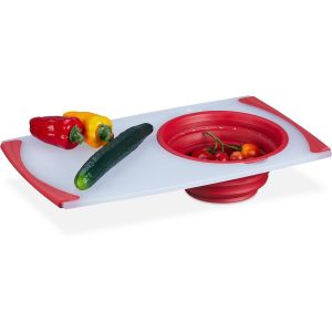 Planche &Agrave; D&eacute;couper Avec Passoire, Plastique, 50x29 Cm, Bac R&eacute;cup&eacute;rateur Pliable, Pour Cuisine, Blanc - Rouge - Neuf