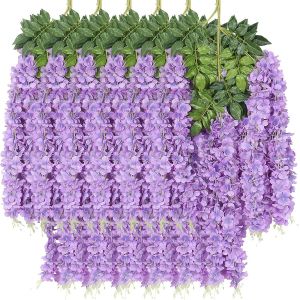 Lot de 12 plantes artificielles suspendues, feuilles artificielles, glycine violette, fausse vigne, guirlande verte, fausse plante en plastique, décoration murale de jardin ou de mariage - Neuf