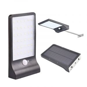 Noir 48 Led Lumière Solaire Extérieure Avec Détecteur De Mouvement, Dimmable, Télécommande Sans Fil, Étanche, Pour La Porte, Couloir, Terrasse, Noir, Sans Ple - Neuf