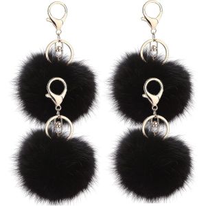KAL-Lot De 4 Porte-Clés Pompon En Fausse Fourrure Pendantif Pour Sac À Main Voiture Bagage Porte-Clé Saint-Valentin Anniversaire - Neuf