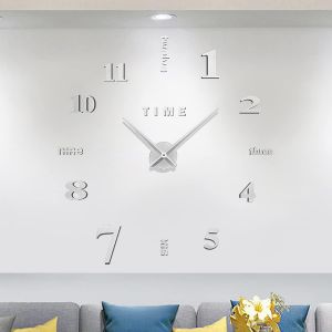 ChenQuanSarl-Grande Horloge Murale Moderne Sans Cadre À Faire Soi-Même Avec Miroir 3D Autocollant En Métal Pour Salon, Cuisine, Maison, Bureau, Chambre À Coucher, École (Argent) - Neuf