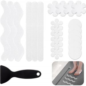 SJZG-Lot De 54 Autocollants Antidérapants Pour Baignoire Avec 5 Formes Transparentes, Bandes Adhésives Antidérapantes Avec Grattoir Pour Salle De Bain, Baignoire, Douche, Sol (Transparent) - Neuf