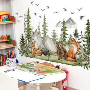 Trahoo-Xxl Stickers Muraux Enfants Forêt (150x96 Cm) I Autocollant Mural Enfant Foret Renard Ours Cerf Faon Arbre Jungle I Déco Murale Chambre Enfant Bébé Fille Et Garçon Crèche Grand - Neuf