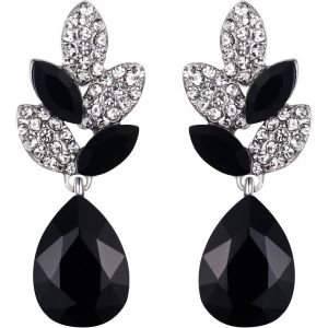 Kal-Parure Femme Combinaison De Cristal Forme Rond Et Feuille Strass Collier Plastron Boucles D'oreilles Pendant Clip Ensemble - Neuf