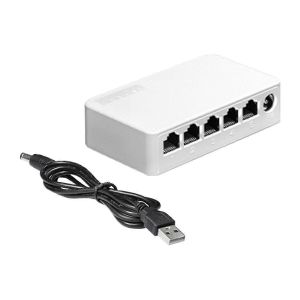 Commutateur Ethernet 5 ports 100 Mbps Mini concentrateur de r&eacute;seau portable R&eacute;partiteur Ethernet avec c&acirc;ble USB pour la maison D - Neuf