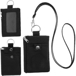 NSIECD-Petit portefeuille anti-RFID résistant à l'eau avec fermeture éclair et porte-badge avec lanière porte-clés et fenêtre pour carte d'identité pour femmes, hommes, garçons et filles, pour cartes - Neuf