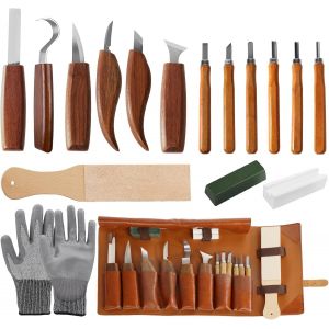 Couteau Sculpture Bois,17 Pièces Outils Sculpture Sur Bois,Équipé De 6 Grands Couteaux De Sculpture Sur Bois,6 Couteaux De Détail,Gants De Protection Et Sac En Polyuréthane - Neuf