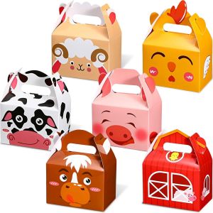 Trahoo-24 Pi&egrave;ces Fournitures D'anniversaire De F&ecirc;te &Agrave; Th&egrave;me De Ferme Bo&icirc;tes De Vache Bo&icirc;tes De Faveur De Cadeaux De Ferme Coffrets De Faveur &Agrave; Imprim&eacute; Animal Sacs Cadeaux, 6 Motifs - Neuf