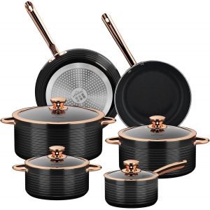 Subzonal-Lot De 10 Casseroles Induction, Batterie De Cuisine En Fonte D&iquest;Aluminium - Rev&ecirc;tement C&eacute;ramique Anti-Adh&eacute;sif Sans Pfoa - Neuf