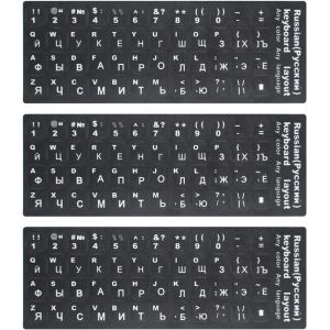 Lot de 3 autocollants pour clavier russe, autocollants cyrilliques universels russes autocollants universels de rechange pour ordinateur portable, clavier, noir en bas, &eacute;criture blanche - Neuf