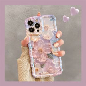 N &deg; 1 Rose Iphone 15 Pro Max Cas, Color&eacute; R&eacute;tro Floral Peinture &Agrave; L'huile Faisceau Laser Brillant Mod&egrave;le Boucl&eacute;s Bord Ondul&eacute; R&eacute;sistant &Eacute;l&eacute;gant Tpu Housse De Protection Pour Les Filles, Les Femmes - Neuf