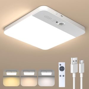 Subzonal-Lampe De Plafonnier Detecteur De Mouvement Interieur Plafond Sans Fil 6000mah Rechargeable, Luminaire Salle De Douche, Salle De Bain, Garage, Escalier,3 Temp&eacute;ratures De Couleur En T&eacute;l&eacute;comman - Neuf