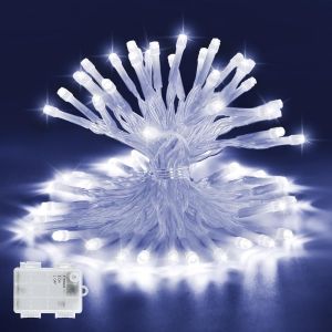KAL-Guirlande Lumineuse Led À Piles - 3 M - 30 Led - Blanc Froid - Avec Minuterie - Étanche Ip65 - Pour Intérieur Et Extérieur - Décoration De Noël, Fête, Jardin - Neuf
