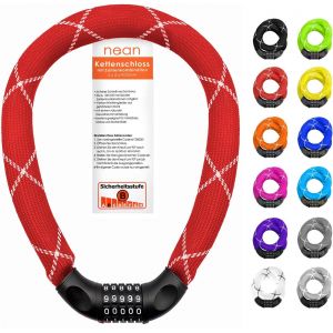 Antivol Cadenas À Combinaison De Codes Pour Vélo Avec Chiffres Et Revêtement En Tissu Extrêmement Robuste,Maillons De Chaîne En Acier,6 X 6 X 6 X 900 Mm (Rouge) - Neuf