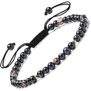 Eryi-Bracelet Tressé En Pierre Naturelle Et Argent Sterling 925 Plaqué Or - 4-6 Mm - 6,7-9,3 Pouces - Bracelet Pour Femme Et Argent Sterling 925 - Réglable - Neuf