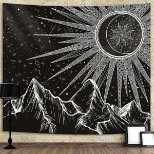 Tapisserie De Soleil Lune Tapisseries De Montagne Bohème Pour Chambre À Coucher Esthétique Étoile Tenture Murale - Neuf