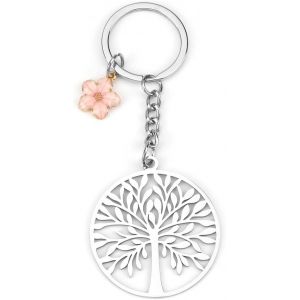 Kal-Porte-Cl&eacute;s Arbre De Vie, Pendentif Rond Arbre De Vie Avec Fleur, Porte-Bonheur Pour Femme, Porte-Cl&eacute;s, Bijoux &Eacute;sot&eacute;risme Spirituel, Argent&eacute;, S - Neuf