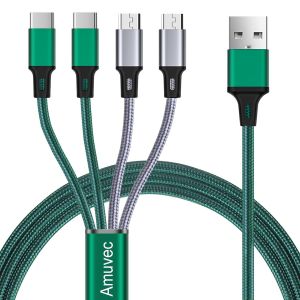 C&acirc;ble Usb 4 En 1, [1.2m 3a]Multi Universel Nylon Tress&eacute; C&acirc;ble Android De Rapide Charge Avec 2 Micro Usb 2 Type C Connecteurs, Pour Samsung Galaxy S22 S20 S10 S9, Huawei, Sony, Xiaomi, Moto, Ps5 - Neuf