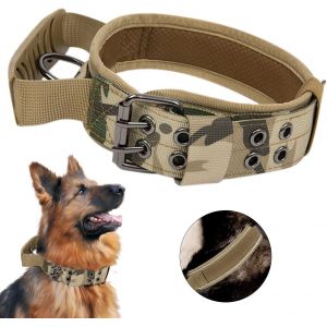 Am&eacute;liorer Collier De Chien Tactique Avec Poign&eacute;e De Commande, Militaire Collier R&eacute;glable Chien Rembourr&eacute; Pour Chiens De Taille Moyenne Grand Entra&icirc;nement (L, Noir) - Neuf