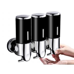Distributeur de savon mural &agrave; 3 compartiments en acier inoxydable 1500 ml noir - Neuf