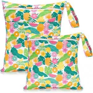 KALANKA-Sacs à Couches Lavables, Sac Étanche 2PCS Sac de Couche Réutilisable, Wetbag, Sac à Maillot Mouillé, Imperméable Sac Humide à Fermeture Éclair pour Bébé Piscine Garderie Plage (Fruit) - Neuf