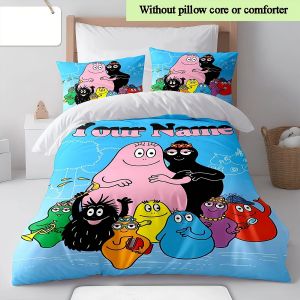 Parure De Lit Familiale Personnalisée Avec Nom 3d Barbapapa - Housse De Couette Et Taies D'oreiller En Polyester Doux Pour Camping-Cars, Voitures Et Decoration Intérieure - Cadeau - Neuf