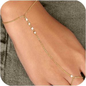 Kalsw-Bracelet Chaîne De Main Dorée,Bracelets En Or Avec Bague,Bracelet Avec Anneau,Tendance Bracelet Pour Femme En Zircon - Neuf