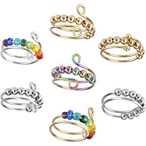 Kahfl-Bague Anxiete Reglable,Bagues Ouvertes Femme,Fidget Bague Anxiété Rotative,Réglable Anneau Ouvert Ensemble Pour Fête Des Mères,Anniversaire,Anniversaire Noël Cadeau - Neuf