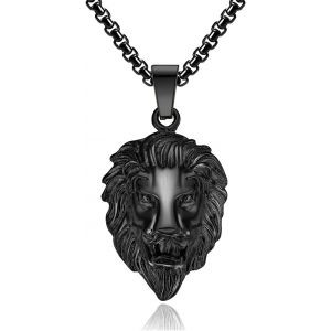 Kal-Collier Pour Homme En Acier Inoxydable Avec Pendentif T&ecirc;te De Lion Punk Rock Avec Cha&icirc;ne &Agrave; Maillons De 60 Cm - Neuf