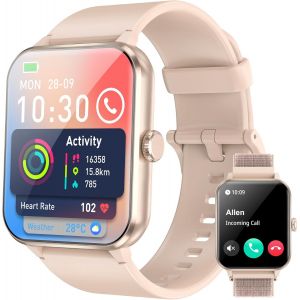 Montre Connect&eacute;e Femme Homme, Appel Bluetooth, &Eacute;cran 1.85"" &agrave; LCD, Notifications R&eacute;seaux Sociaux, Cardiofr&eacute;quence/Oxym&egrave;tre/Analyse Sommeil, 100+ Modes Sports, pour Android& iOS (Rose) - Neuf