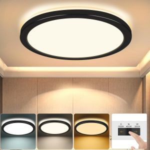 KAL-Plafonnier Led Rond 18W, 1800Lm Plafonnier 3000K/4000K/6500K Température De Couleur Réglable Panneau Plat Avec Rétroéclairage Pour Salon Chambre, Cuisine, Couloir, Sous-Sol Ø220*H25Mm - Neuf