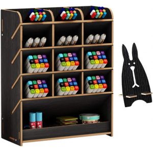Organisateur de bureau en bois, porte-stylos multifonctionnel, support de rangement pour l'école, la maison et le bureau Art Supplie (Noir) - Neuf