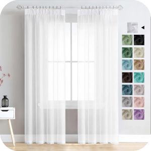 2 Pièces Rideaux Voilage Blanc 140x225cm Rideaux Transparents Élégants Pour Salon, Chambre À Coucher Et Cuisine, Rideaux Pour Rail - Neuf