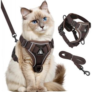 Meimie-Harnais Chat Avec Laisse,Harnais Pour Chat Réglable Harnais Chaton Réfléchissant Laisse Pour Cha T Anti Évasion Harn Ais Pour Cha Ton Souple Respirante Laisse Pour Chiots (Café-L) - Neuf