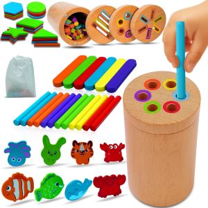 JGD-Jouet Montessori, Jouet Montessori en Bois 1 2 3 Ans, Jeu de Tri et d'Encastrement, Apprendre Les Couleurs Jeu Educatif 1 2 3 4 Ans avec Sac de Rangement - Neuf