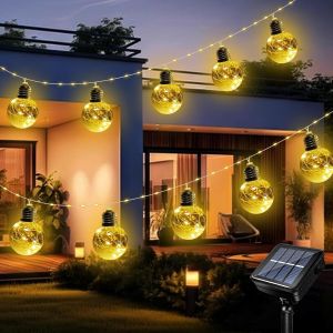 JGD-Guirlande Solaire Ext&eacute;rieur, 3.5M 10 Ampoules Incassable Lumineuse Guirlande, 140LEDs &Eacute;tanche 8 Modes Guirlande Lumineuse Solaire Vintage pour Jardin, Balcon, Patio, No&euml;l F&ecirc;te - Neuf