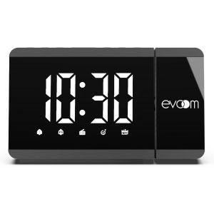 Slim UP EV304571 R&eacute;veil projecteur + 1 Port USB Projection Lumineuse rotative, 2 alarmes programmables, Fonction Snooze et Radio - Noir - Neuf