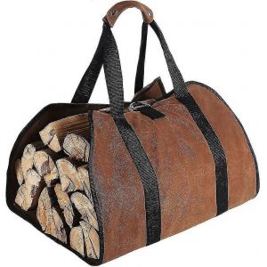 Grand sac de transport de bûches en toile 38 x 18 Heavy Duty ciré Durable Imperméable Cheminée Bois De Chauffage Sac fourre-tout (marron) - Ya - Neuf