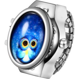 Eryi-Ewelrywe Bague Montre Femme Homme: Montre Bague Doigt Extensible Elastique Acier Inoxydable Analogique Quartz Etanche 1atm Cadran Rond Avec Hibou - Cadeau Femme Homme Anniversaire - Neuf