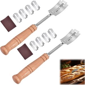Oayew-Lame Boulanger,Lame Boulanger Et 10 Pcs Lames,Lame Pain Boulangers,Couteau &Agrave; Pain,Bois Pain Faisant Le Rasoir,Lame Boulangers Acier Inoxydable,Pour Pain Accessoire De Boulangerie - Neuf