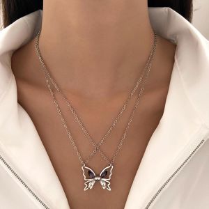 Tianyi-Collier Couple Papillon Argent Collier Papillon Magn&eacute;tique Collier Diamant Collier Amiti&eacute; Papillon Zirconia Brillant Collier Pendentif Papillon Collier Bff Collier Pour 2 - Neuf