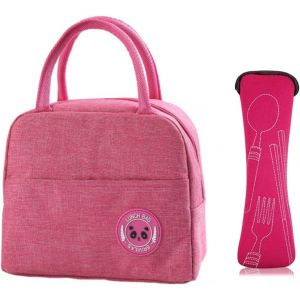 Sac Isotherme Repas 6l,Lunch Box Isotherme,Ensemble 5 Couverts De Camping,Sac À Déjeuner Imperméable Isolé,Sac Lunch Box Convient Pour École Bureau Pique-Nique (Rose) - Neuf