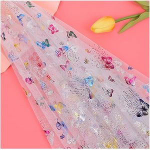 Tissu En Tulle &Agrave; Paillettes-3 M X 150 Cm-Vendu Au M&egrave;tre-Motif Papillons-Pour D&eacute;coration D'int&eacute;rieur,Mariage,Robe,Costume,Accessoires-Blanc - Neuf