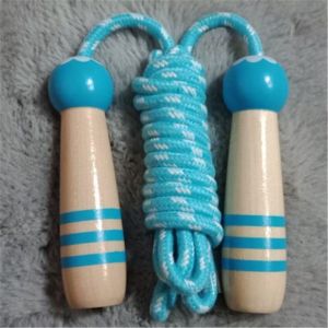 Corde À Sauter En Coton Bleu Pour Enfants, Réglable Avec Poignée En Bois, Pour Activités Ludiques Et Exercices - Neuf