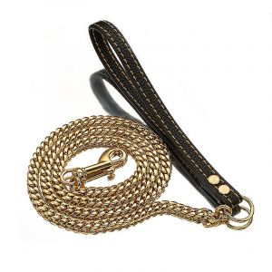 Chaîne Chien Laisse Métal Mâcher Leash,Poignée En Cuir Chaîne Robuste Pour Animaux De Compagnie,Avec Poignée Rembourrée - Neuf