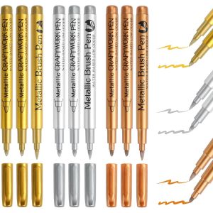 Letnerny-9 Feutre Dore Et Argente, Stylo Doré Et Argenté, Marqueurs Permanents, Marqueur Métallique Brillant, Marqueur Effet Pailleté Pour Scrapbooking, Cartes, Roche, Invitations, Albums Diy - Neuf