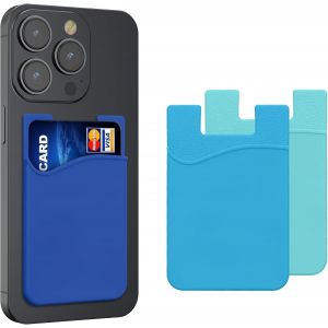 3x Porte-Carte Adh&eacute;sif Pour T&eacute;l&eacute;phone - Pochette Autocollante Silicone Pour Smartphone - Format Carte Bleue - Bleu Clair-Bleu-Bleu Fonc&eacute; - Neuf
